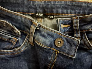 blue Y2K flared cargo style jeans