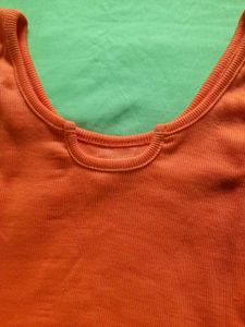 Orange Crop Tank Top With U Notch Neck Lettuce Hem