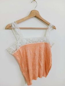 Chic Lace Trim Peach Tank Top