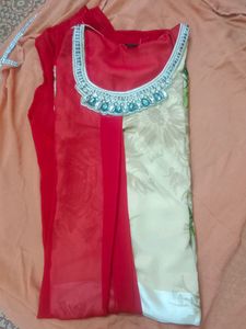 Embellished Neck Kurti With Stones
