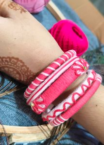 Handmade Red &amp; White Bangles Set