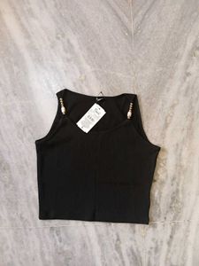 Black Tank Top with Embellished Straps