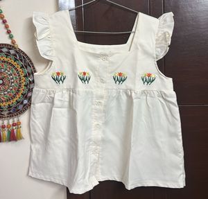 Savana Cream Embroidered Square Neck Top