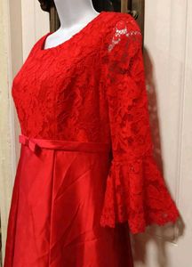 Red Lace Detail Flare Dress