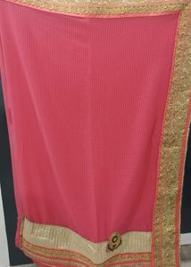 Embroidery Pink Saree With Blouse