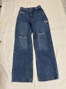 Womens Ripped Wide Leg Jeans