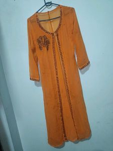 Orange Embellished Ethnic drape