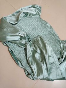 Satin Ruched Puff Sleeve Top