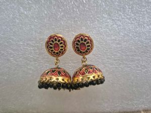 Red & Black Jhumka Earrings - New