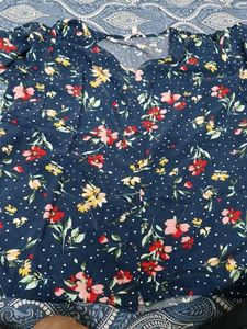 Navy Floral Print Button-Up Top