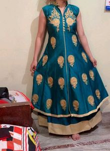 Teal & Gold Embroidered Anarkali