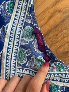 Blue Floral Print Ethnic Kurta
