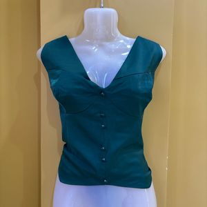 Elegant Teal V-Neck Button-Up Top