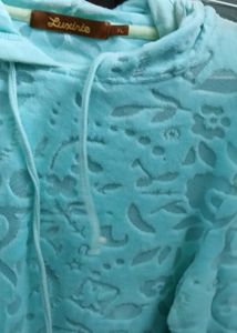 Light Blue Floral Velour Hoodie