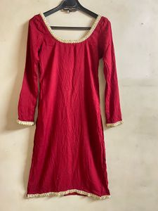 Elegant Red Kurta with Gold Trim