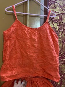 Orange Textured Tank Top &amp; Shorts Set