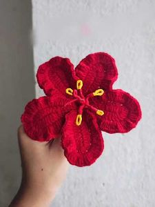 Handmade Crochet Red Flower Hair Clip
