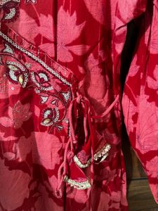 Red Floral Wrap Kurta