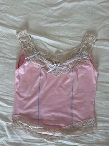 Coquette Pink Lace Trim Cami Top