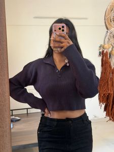 💙 Midnight Navy Ribbed Cropped Sweater ✨