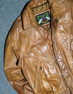 Vintage Brown Leather Bomber Jacket