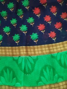 Beautiful Printed Navy Blue Saree
