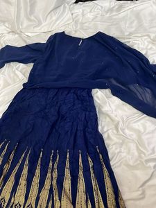 Elegant Blue Lehenga Choli with Gold Print