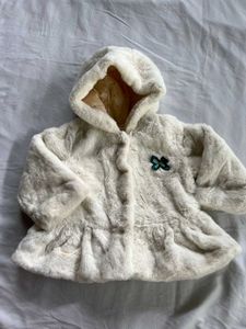 Adorable White Faux Fur Hooded Jacket