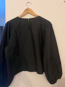 Black Embroidered Puff Sleeve Top