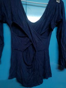 Fitted Navy Blue Crossover Cut-Out Backless Top