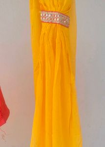 Vibrant Yellow Flared sharara and red choli duppat