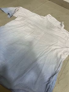 blue and white shirt with short sleeves