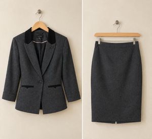 Chic Grey Blazer and Skirt Set