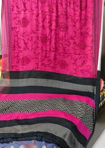 Vibrant Pink Black Saree