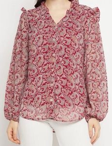 Paisley Print Ruffle Blouse