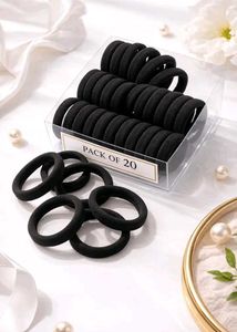 Premium Black Hair Rubber Bands for Women - 20Pcs