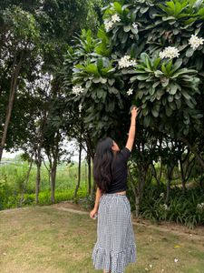 Checkered Ruffle Hem Midi Skirt
