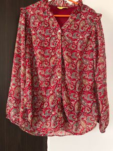 Paisley Print Ruffle Blouse