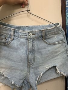 Light Wash Distressed Denim Shorts