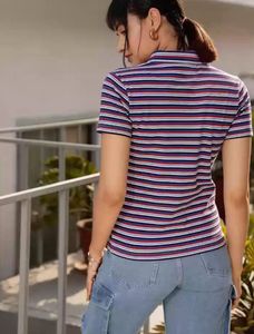 Violet Stripe Fitted Crop Top