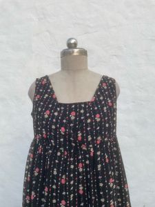Black Floral Print Square Neck Dress