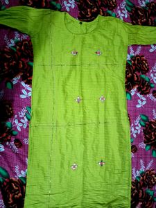 Chic Lime Green Kurta with Mirror Work