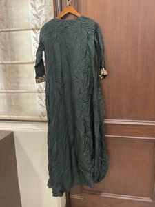 Green Yellow Ethnic dress with attached jacket