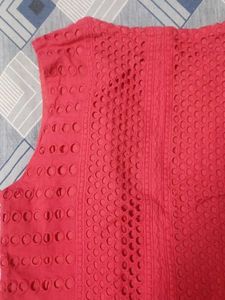 Embroidered Red Sleeveless Vest