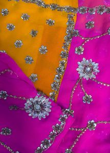 Embroidered Pink &amp; Yellow Saree