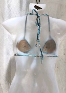 Stylish Teal Snake Print Bikini Top