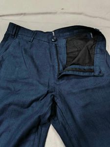 Classic Dark Blue Cotton Linen Trousers