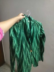 Green Ikat Print Blazer