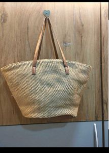 Straw Tote Bag with Leather Pocket💥