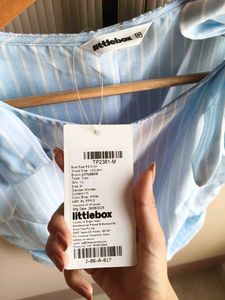 Littlebox Boat Neckline Striped Bowknot Ruched Tan
